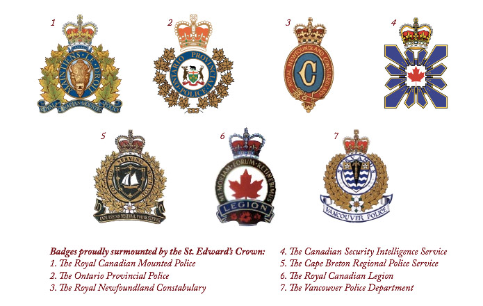 Numerous insignias of state authority with St. Edwards Cross at the crest.